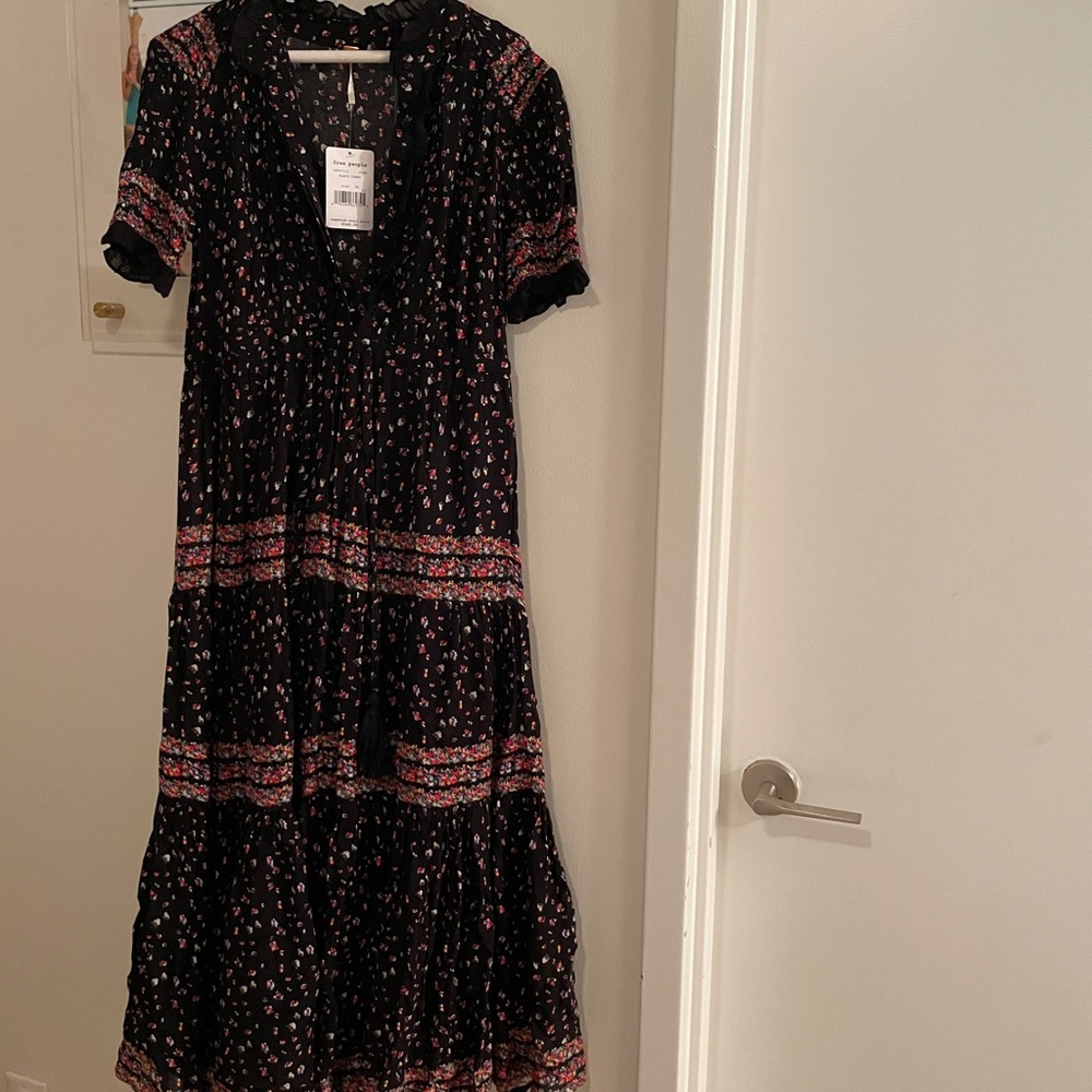 Free People RAre feelings Black floral maxi dress